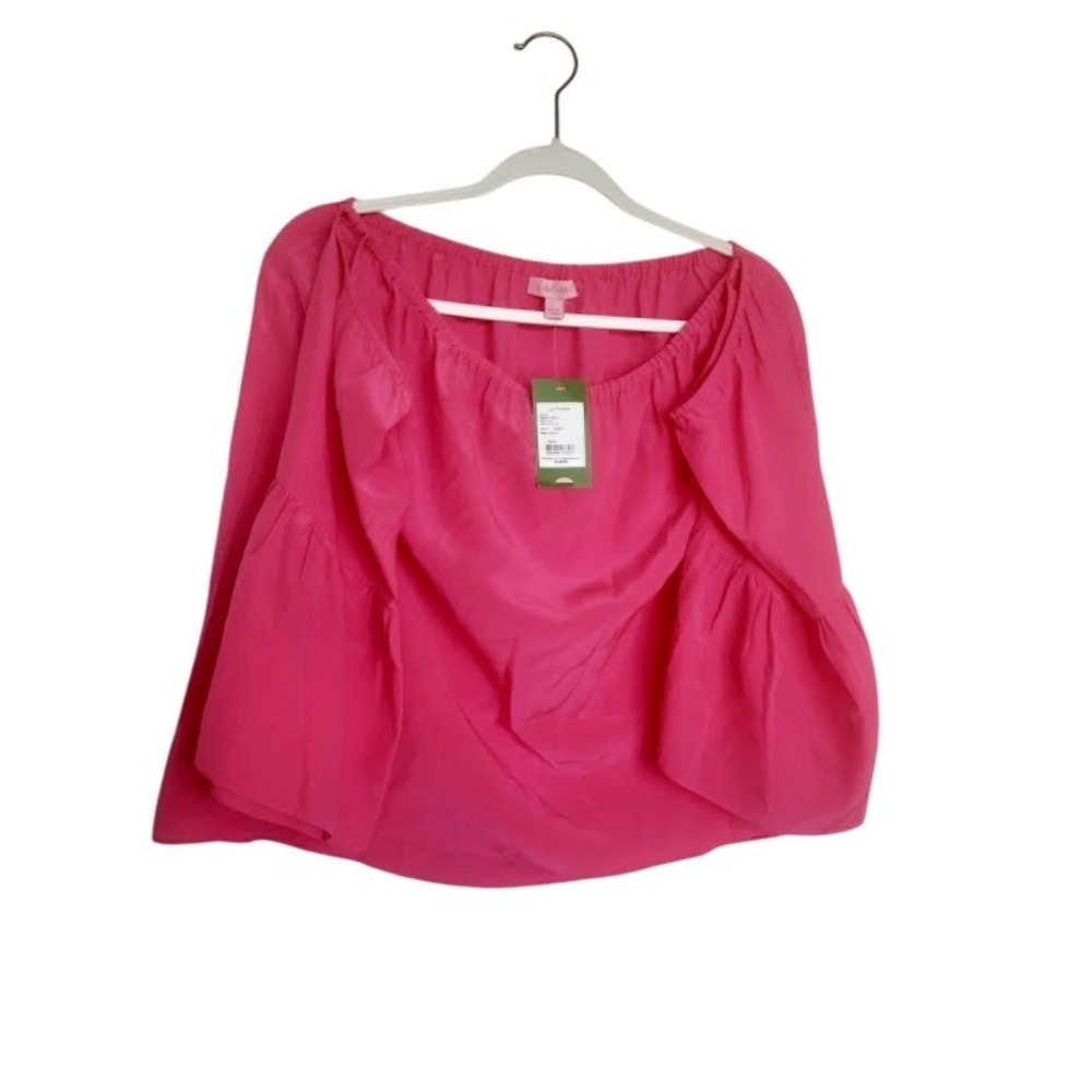 Lilly Pulitzer Sanilla Silk Top Pink Fusion Off Shoulder Size L NWT